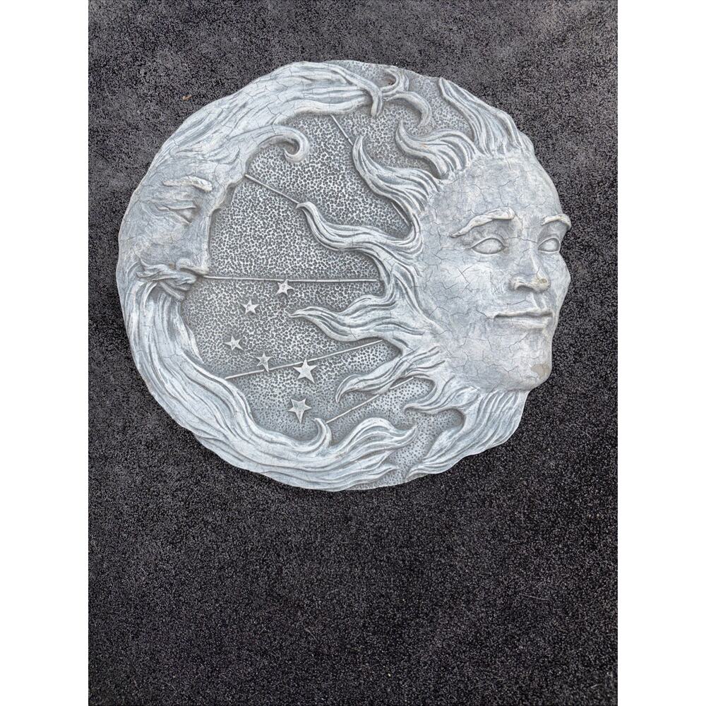 Celestial Sun and Moon Wall Plaque Yard Accent Garden Outdoor Stone Decor